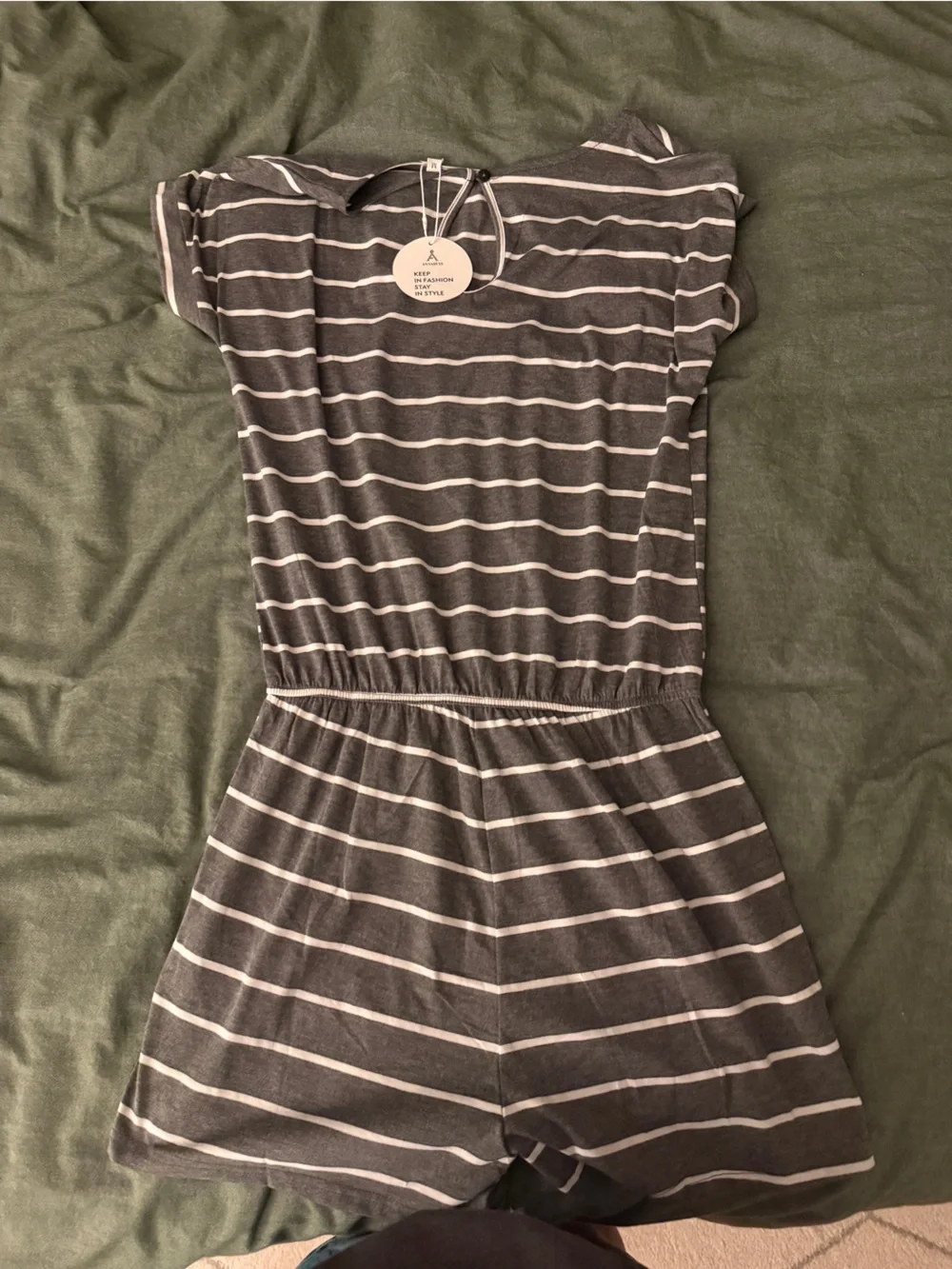 Striped Gray & White Casual Jumpsuit - Picture 1 of 3